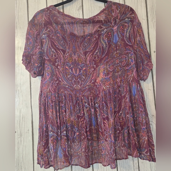 Free People Womens Paisley Purple Floral Boho Flowy Tunic Blouse Top Size Medium - Picture 7 of 7